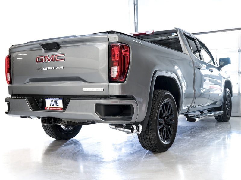 AWE Tuning 4th Gen GM 1500 5.3L 0FG Catback Dual Side Exit (Flat Bumper) - Chrome Tips - DTX Performance