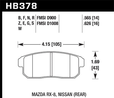 Hawk Mazda RX-8 / Nissan Track DTC-60 Race Rear Brake Pads diagram