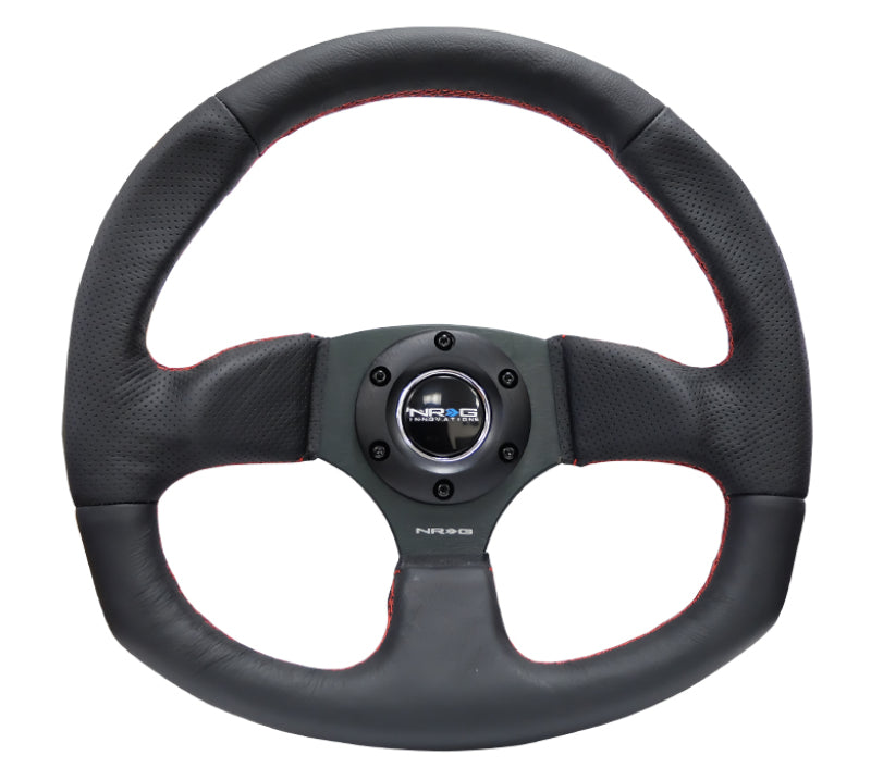 NRG Reinforced Steering Wheel (320mm Horizontal / 330mm Vertical) Leather w/Red Stitching for performance upgrades