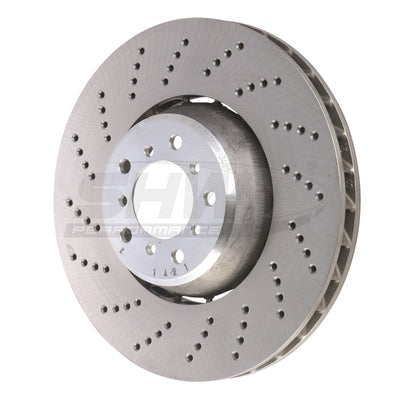 SHW 06-10 BMW M5 5.0L Left Front Cross-Drilled Lightweight Brake Rotor (34112282805), high performance brakes, DTX Performance