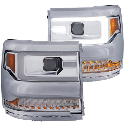 ANZO 16-17 Chevy Silverado 1500 Projector Headlights Plank Style Design Chrome w/ Amber, performance car parts by DTX Performance