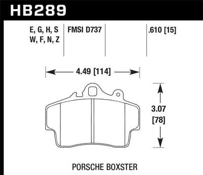 Hawk Porsche HPS Street Front Brake Pads blueprint diagram for performance upgrades at DTX Performance, veteran owned shop.