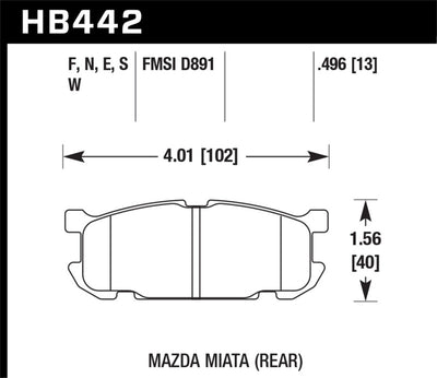 Hawk 01-02 Miata DTC-30 Street Rear Brake Pads dimensions diagram