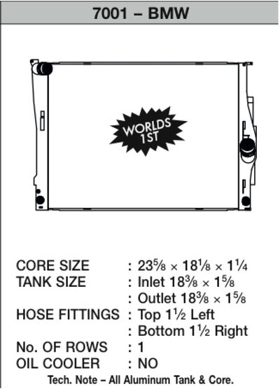 CSF 2006 BMW 325 / 07-09 BMW 328 / 06-10 BMW 330 / 09-10 BMW Z4 Radiator diagram from DTX Performance, veteran owned shop, aftermarket performance parts, high performance auto parts.