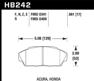 Hawk HP+ Street Brake Pads diagram for Acura and Honda, ideal for performance car parts and high performance brakes.