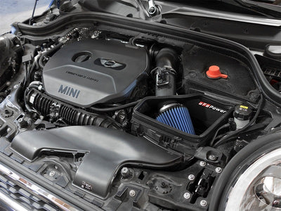aFe Power Magnum Force Stage-2 Pro 5R Cold Air Intake System installed in Mini Cooper engine bay, performance car tuning