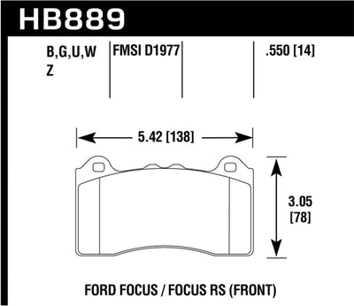 Hawk 2017 Ford Focus HPS 5.0 Front Brake Pads diagram for performance car parts, brake upgrades at DTX Performance, veteran owned shop.
