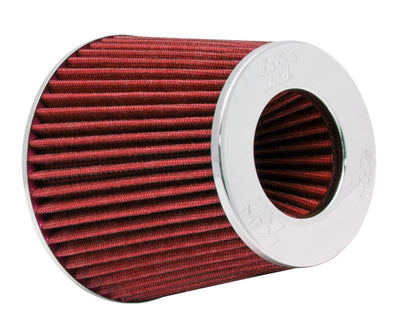 K&N Universal Air Filter Chrome Round Tapered Red - 4in ID x 1.125in L x 5.5in H (Multi Lingual), for high performance auto parts
