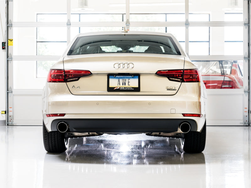 AWE Tuning Audi B9 A4 Touring Edition Exhaust Dual Outlet - Chrome Silver Tips (Includes DP) - DTX Performance