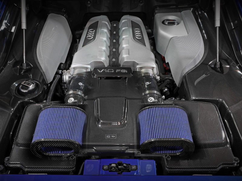 aFe 15-21 Lamborghini Huracan V10-5.2L Track Series Intake System w/ Pro 5R Filter for performance car tuning and upgrades.