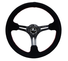 Load image into Gallery viewer, NRG Reinforced Steering Wheel (350mm / 3in. Deep) Blk Suede w/Red Stitching &amp; 5mm Spokes w/Slits for performance car parts by DTX Performance
