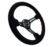 Load image into Gallery viewer, NRG Reinforced Steering Wheel (350mm / 3in. Deep) Blk Suede w/Red Stitching &amp; 5mm Spokes w/Slits - performance car parts