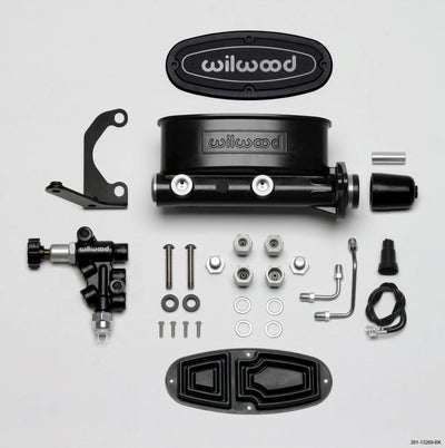 Wilwood HV Tandem M/C Kit w L/H Bracket & Prop Valve - 1in Bore Black performance car parts DTX Performance