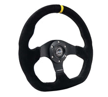 Load image into Gallery viewer, NRG Reinforced Steering Wheel (320mm) Sport Suede Flat Bottom w/ Yellow Center Mark