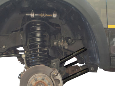 ICON 03-12 Dodge Ram HD Fixed Tubular Link Kit installed on suspension of Ram 2500/3500 truck, enhancing performance and stability.