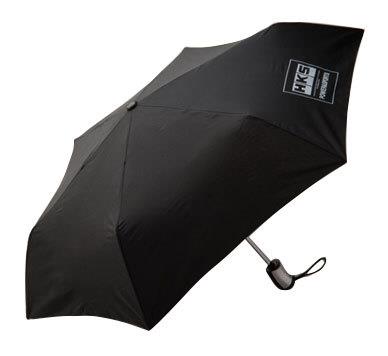 HKS HKS STICKER FUJIYAMA SILVER on black umbrella for performance car parts enthusiasts.