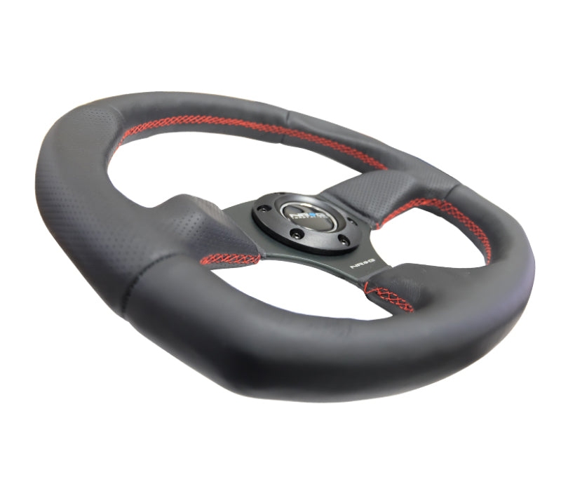 NRG Reinforced Steering Wheel (320mm Horizontal / 330mm Vertical) Leather w/Red Stitching, performance car parts