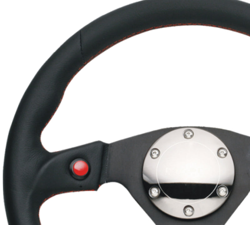 NRG Reinforced Steering Wheel (320mm) Blk Leather w/Dual Buttons for performance car parts – DTX Performance veteran owned shop