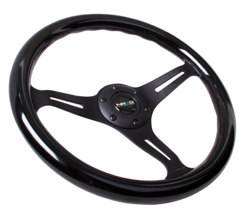 NRG Classic Wood Grain Steering Wheel (350mm) Black Paint Grip w/Black 3-Spoke Center - performance car parts, DTX Performance