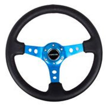 Load image into Gallery viewer, NRG Reinforced Steering Wheel (350mm / 3in. Deep) Blk Leather w/Blue Circle Cutout Spokes by DTX Performance, high performance auto parts
