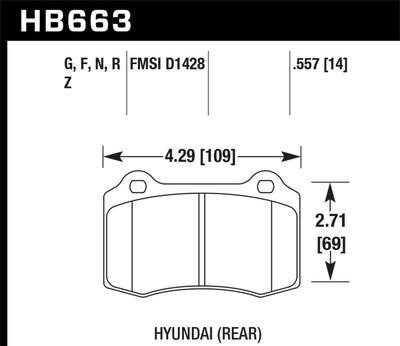 Hawk 10 Hyundai Genesis Coupe (Track w/ Brembo Breaks) HPS Street 14mm Rear Brake Pads - performance car parts illustration