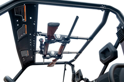 Seizmik 16-23 Can Am HD5-HD10 Defender OHGR 2 Gun Rack installed on vehicle ROPS, overhead storage. DTX Performance auto parts.