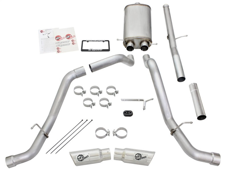 aFe Mach Force-XP Exhaust 3in Cat-Back SS 14-15 GM 1500 Trucks 4.3L/5.3L Dual Split w/ Polished Tip - DTX Performance