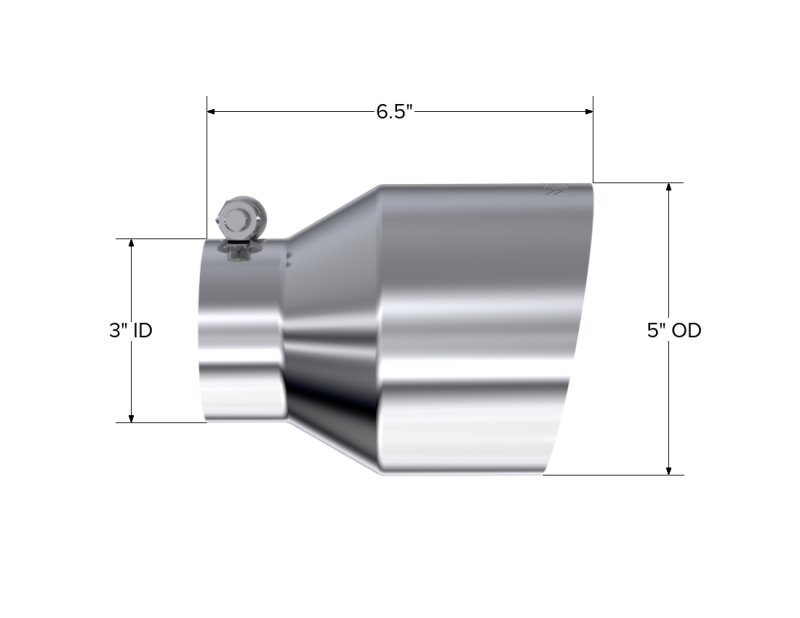 MBRP Universal T304 Stainless Steel Tip, 3in ID / 5in OD Out / 6.5in Length / Angle Cut  Single Wall - DTX Performance