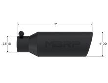 Load image into Gallery viewer, MBRP Universal Tip 4in O.D. Angled Rolled End 2.5in inlet 12in length Black - DTX Performance