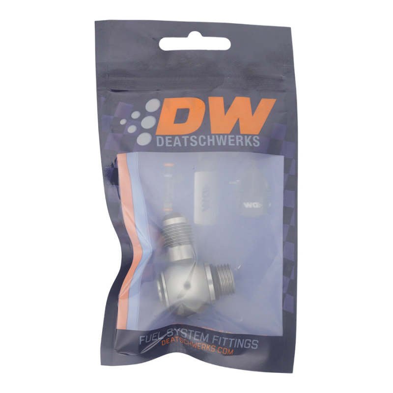 DeatschWerks 6AN ORB Male to 6AN Male Flare Low Profile 90-Degree Swivel - Anodized DW Titanium - DTX Performance