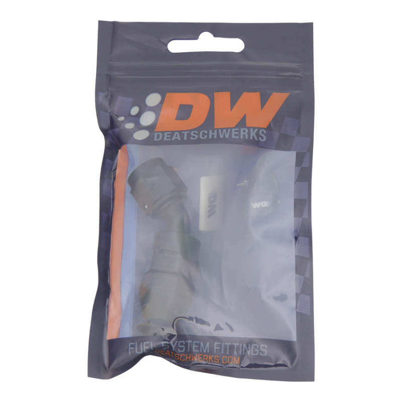 DeatschWerks 6AN Female Swivel 45-Degree Hose End PTFE (Incl 1 Olive Insert) - Anodized Matte Black - DTX Performance