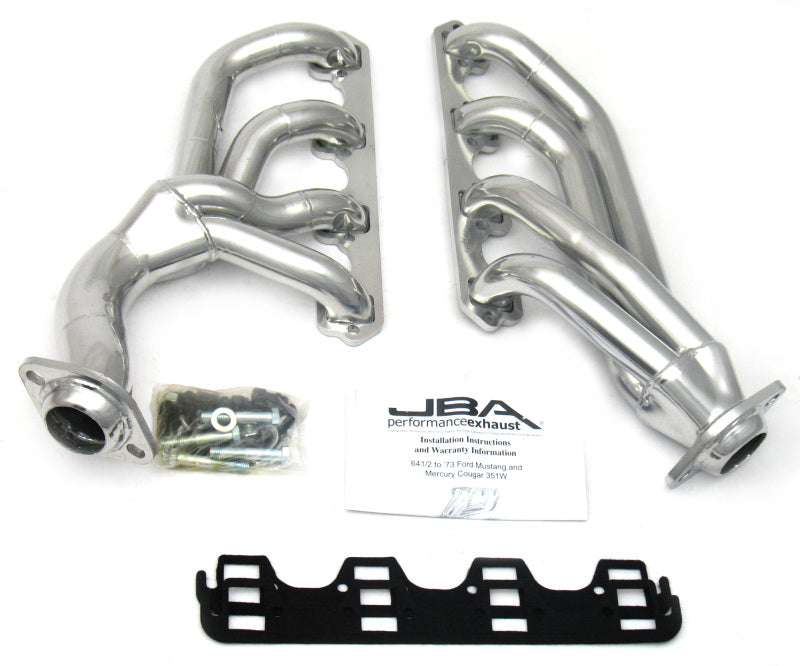 JBA 65-73 Ford Mustang 351W SBF w/T-5/Cable Clutch 1-5/8in Primary Silver Ctd Mid Length Header - DTX Performance