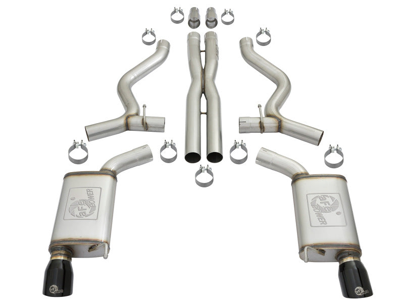 aFe MACHForce XP 3in 304 SS Cat-Back Exhausts w/ Black Tips 15-17 Ford Mustang GT V8-5.0L/V6-3.7L - DTX Performance