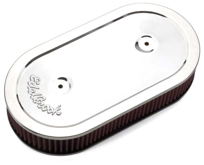 Edelbrock Air Cleaner Pro-Flo Series Oval Steel Top Cloth Element 13 5In X 7In X 3 5In Chrome - DTX Performance