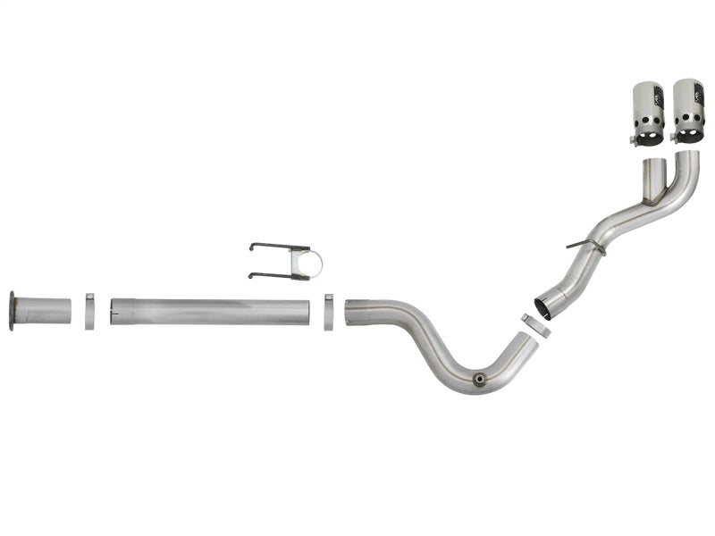 aFe Rebel XD 4in SS Down-Pipe Back Exhaust w/Dual Polished Tips 17-18 Ford Diesel Trucks V8-6.7L(td) - DTX Performance