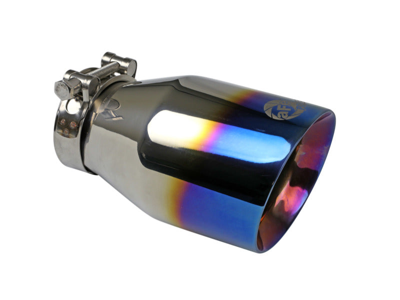 aFe Mach Force XP 304 Stainless Steel Clamp-On Exhaust Tip 2.5in Inlet / 4in Outlet - Blue Flame - DTX Performance