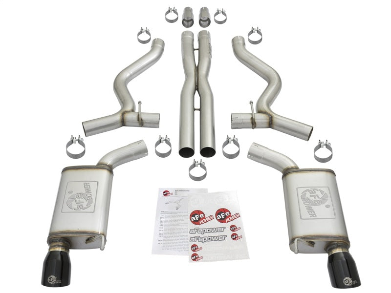 aFe MACHForce XP 3in 304 SS Cat-Back Exhausts w/ Black Tips 15-17 Ford Mustang GT V8-5.0L/V6-3.7L - DTX Performance