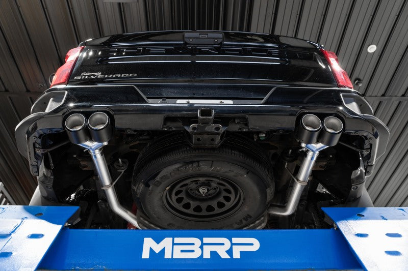 MBRP 19-21 Chevy Silverado 1500 6.2L 2.5in Dual Split Rear Cat Back w/ Quad Carbon Fiber Tips- T304 - DTX Performance