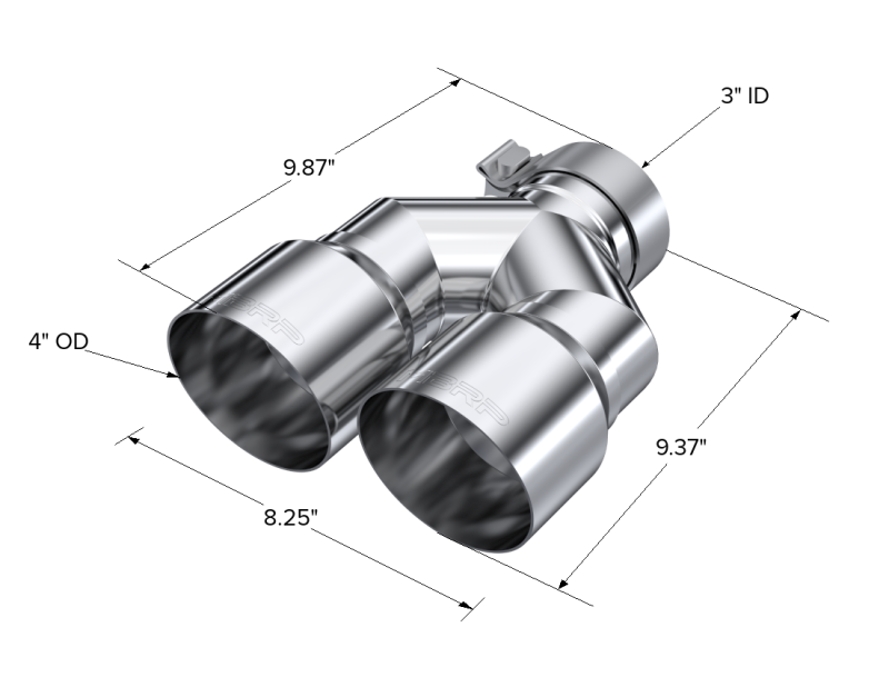 MBRP 3in ID / Dual 4in OD Out Staggered L 9.87in / R 9.37in Single Wall T304 SS Univ Exhaust Tip - DTX Performance