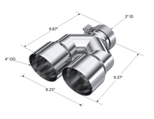 Load image into Gallery viewer, MBRP 3in ID / Dual 4in OD Out Staggered L 9.87in / R 9.37in Single Wall T304 SS Univ Exhaust Tip - DTX Performance