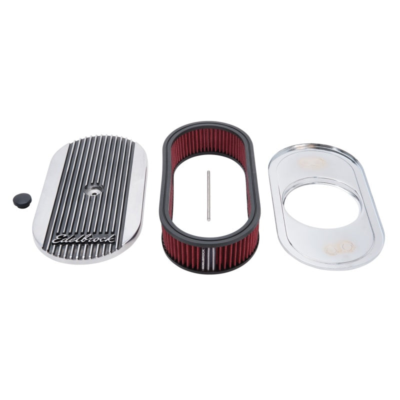 Edelbrock Air Cleaner Elite II Oval Single 4-Bbl Carb 2 5In Red Element Polished - DTX Performance