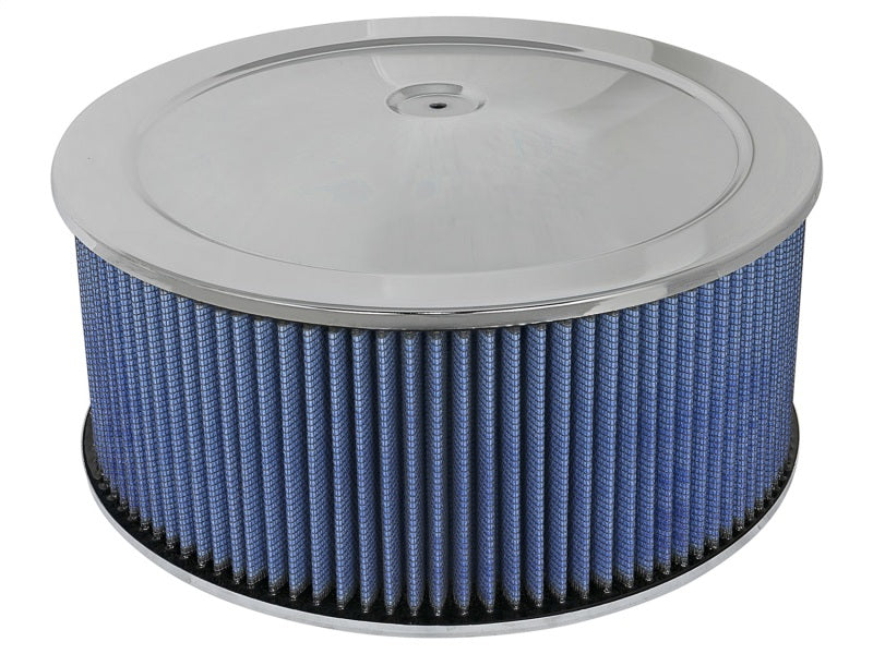 aFe MagnumFLOW Air Filters Round Racing P5R A/F Chrome Assy 14x6: Blk/Blue E/M - DTX Performance