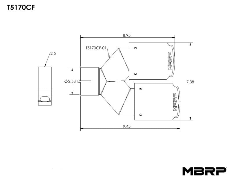 MBRP Universal Carbon Fiber Dual Tip 3.5in OD/2.5in Inlet - DTX Performance