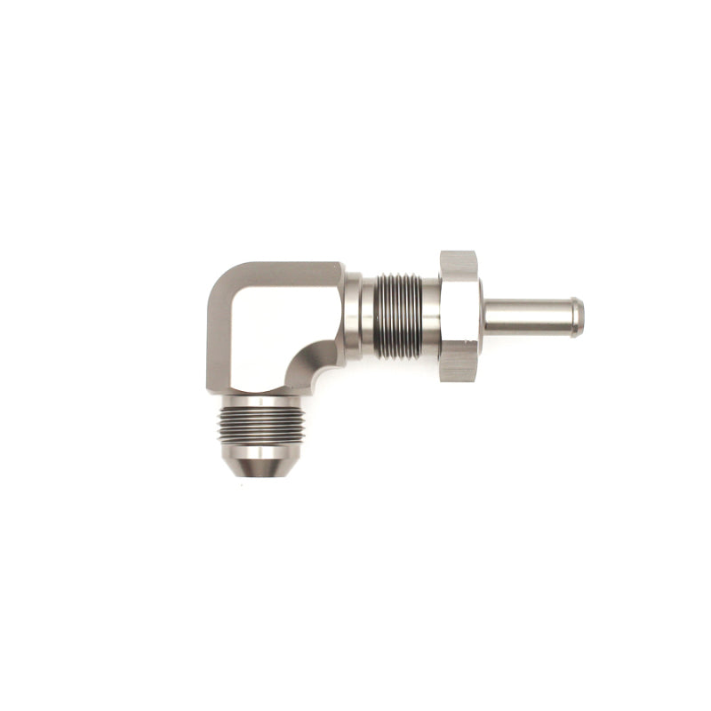 DeatschWerks 8AN Male Flare To 5/16in. Male Barb Bulkhead Adapter 90-Degree (Incl. Nut) - DTX Performance