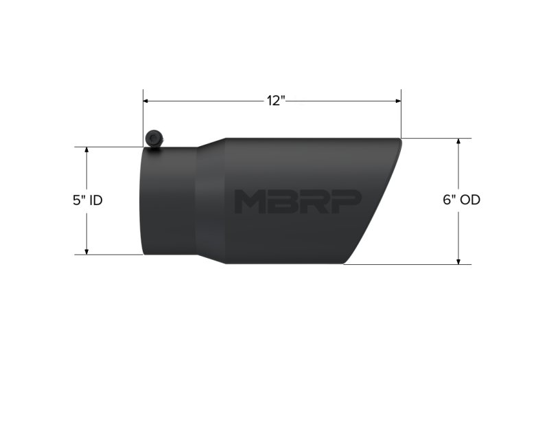 MBRP Universal Tip 6in O.D. Angled Rolled End 5 inlet 12 length - Black Finish - DTX Performance