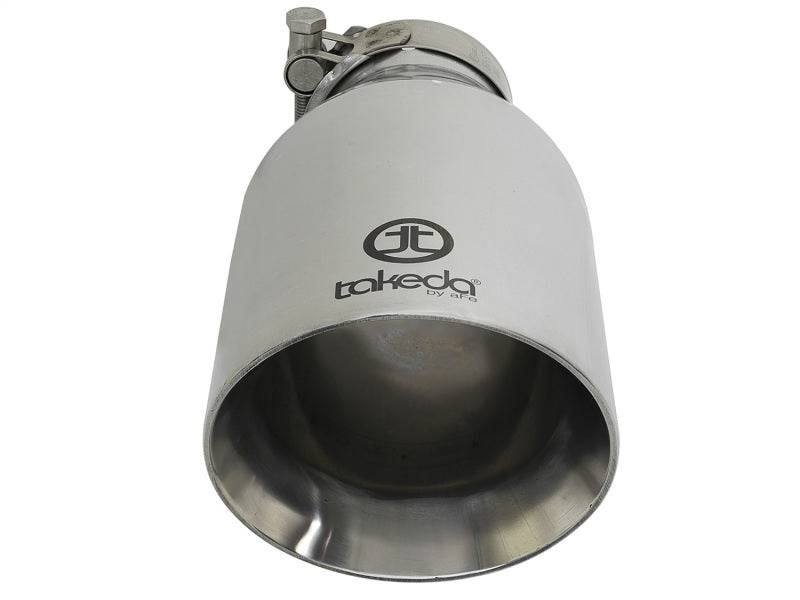 aFe Takeda 304 Stainless Steel Clamp-On Exhaust Tip 2.5in. Inlet / 4.5in. Outlet / 9in. L - Polished - DTX Performance