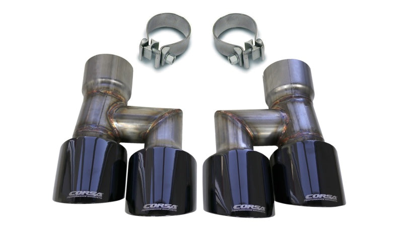 Corsa 18-19 Ford Mustang Eco 2.3L Twin 4in Black PVD Pro-Series Tip Kit (Clamps Included) - DTX Performance