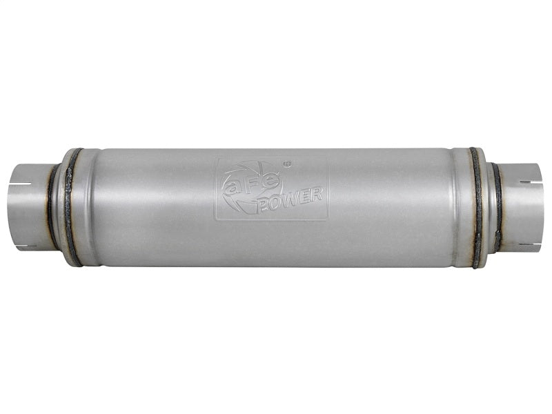 aFe ATLAS Aluminized Steel Muffler 5in Center/Center 24in L x 7in Diameter - Round Body - DTX Performance