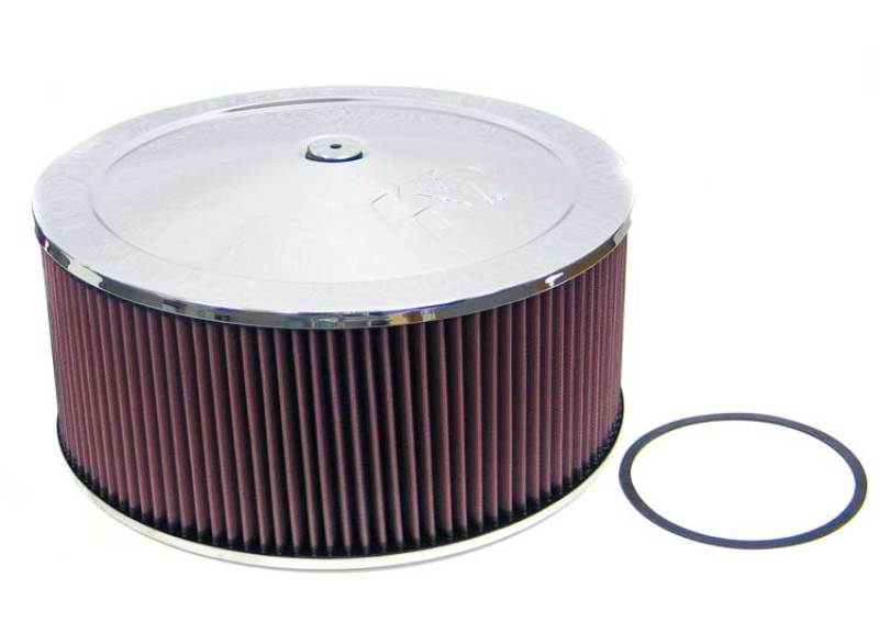 K&N Round - Red - Size 14in - 5.125in Neck Flange Custom Air Cleaner Assembly - DTX Performance