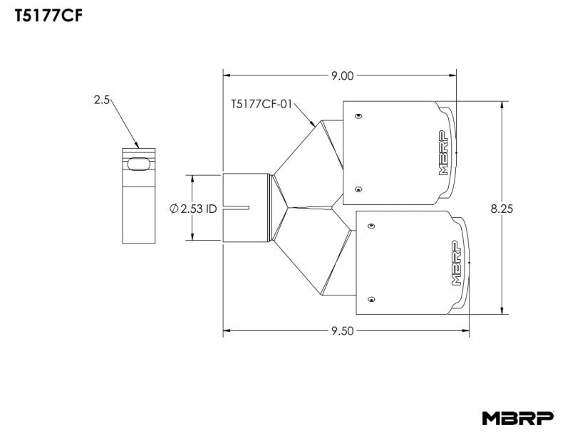 MBRP Universal Carbon Fiber Dual Tip 4in OD/2.5in Inlet - DTX Performance